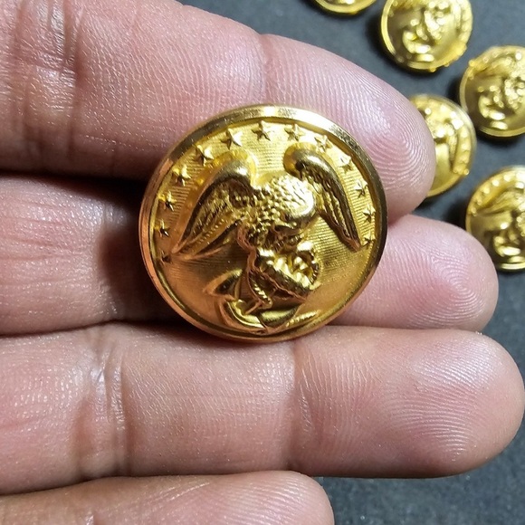 1" Vintage USMC Marine Military Brass Buttons Waterbury Co Eagle Anchor Lot Of 6 - Picture 3 of 6